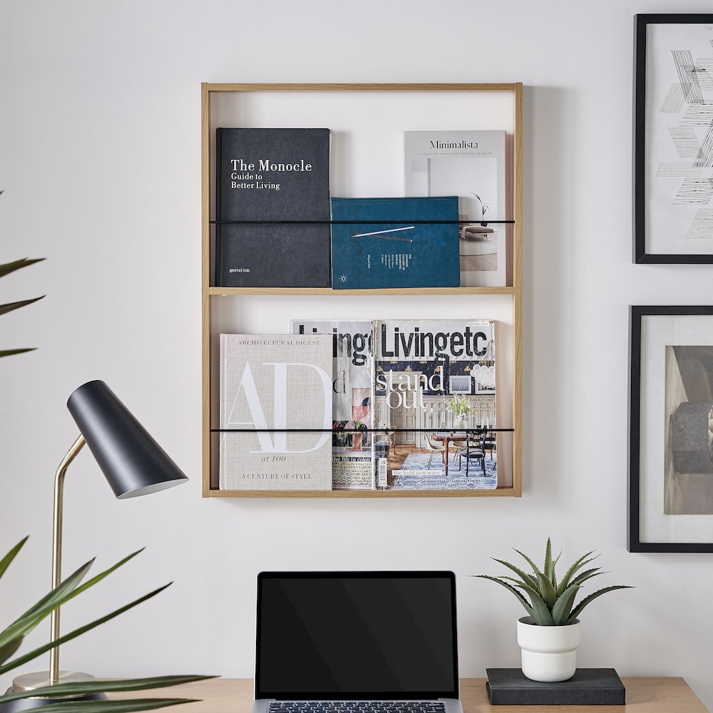 Steiner Beech Square 2-Tier Kids Book or Toy Figure Wall Bookshelf - Black Rods. Picture 6