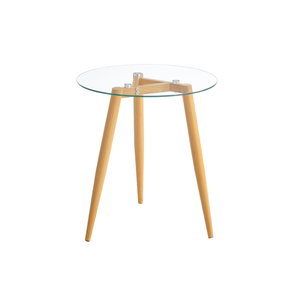 Van Beuren Side Table Modern Metal Taper Legs and Clear Glass Tabletop - Beech. Picture 1