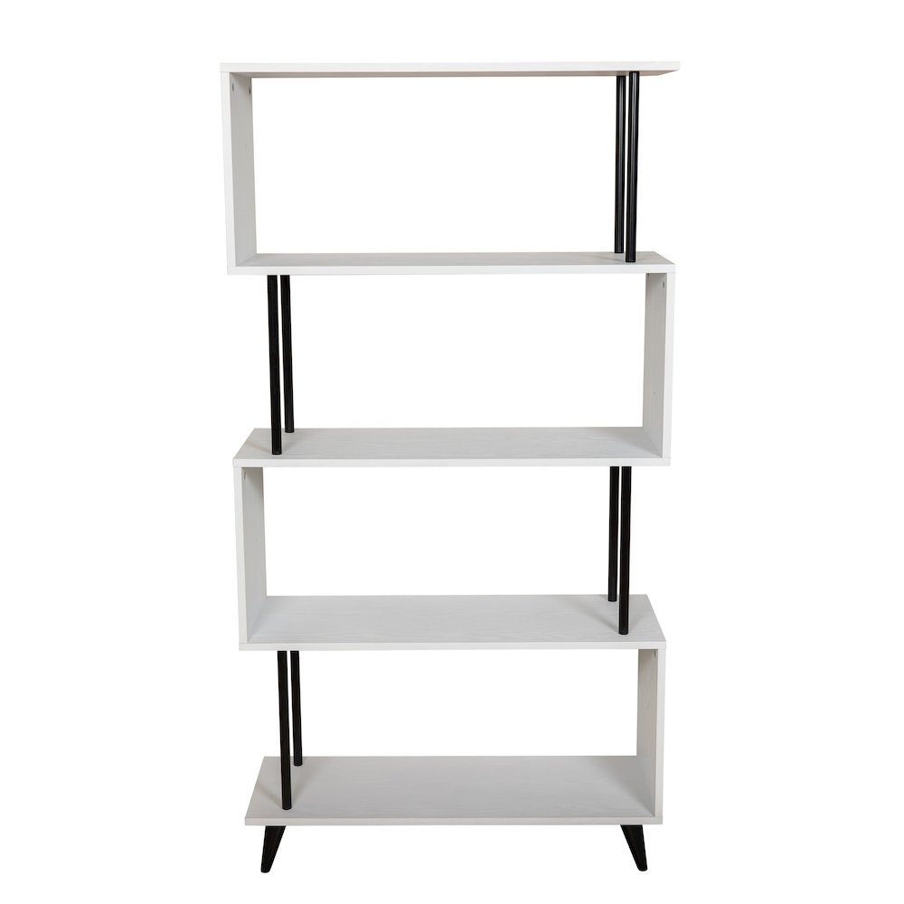 Breuer 5-Tier White S-Shaped Bookcase with Black Hardware Accents. Picture 7