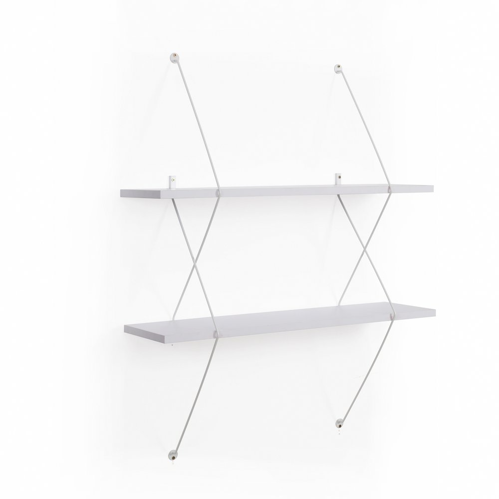 Contemporary Two Level White Shelving System with White Wire Brackets. Picture 3