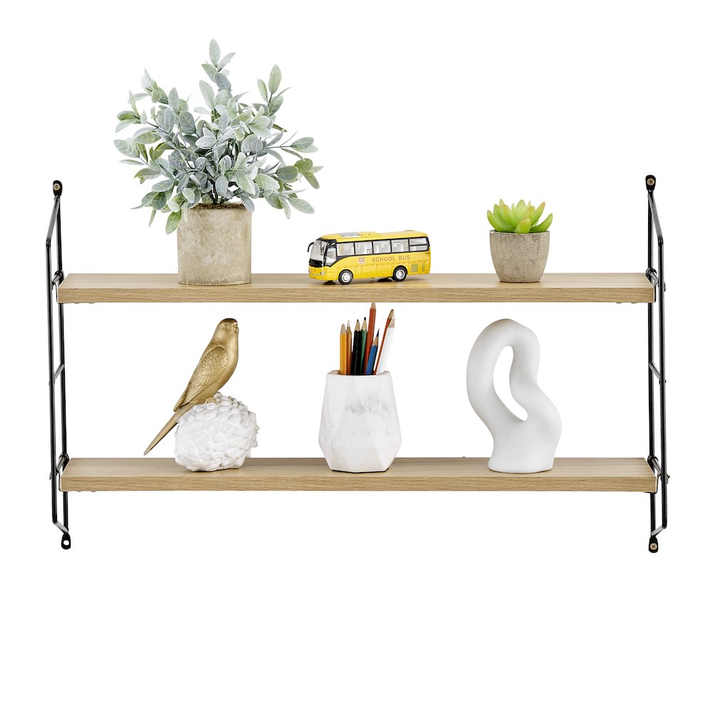 Severini Floating Bracket Farmhouse Two-Tier Wall Shelf - Black/Chestnut. Picture 7