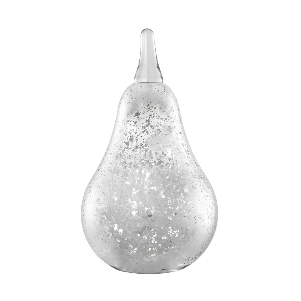 Alloya Pear Decorative Accent Tabletop Glass Sculpture Figure - Silver. Picture 1