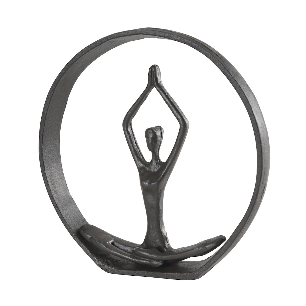 Circle Iron Sculpture with Figurine in Yoga Pose – Namaste Spiritual. Picture 1