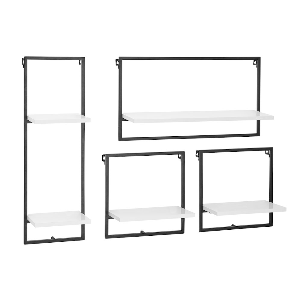 Framed Wall Art 4-Piece Modern Shelf Set - Black Metal Frame White MDF Shelves. Picture 10