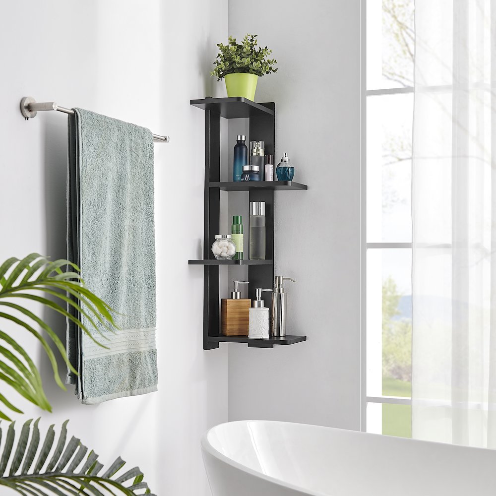Alvar Corner 4-Tier Floating Ledge Column Wall Shelf - Black. Picture 5