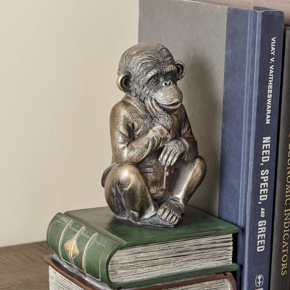Monkeys on Books Polyresin Antique Patina Finish Bookend Set of 2. Picture 7