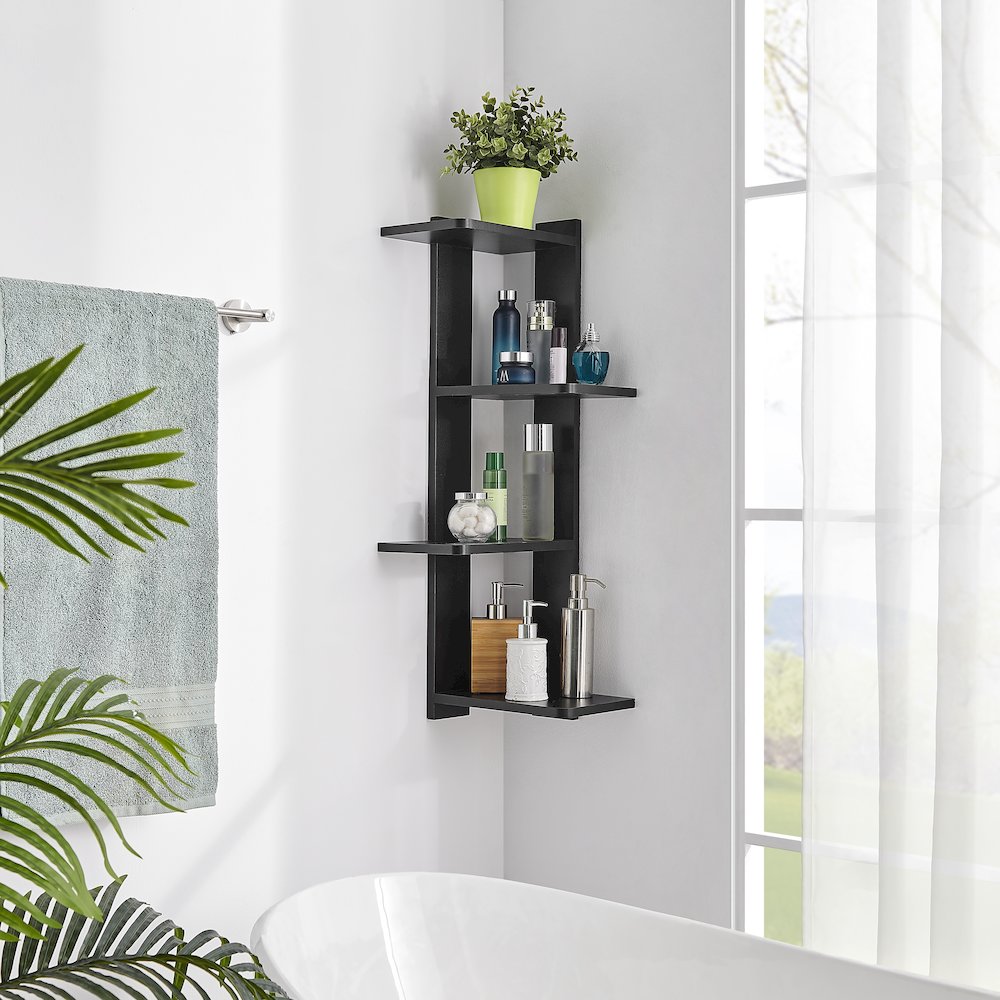 Alvar Corner 4-Tier Floating Ledge Column Wall Shelf - Black. Picture 4