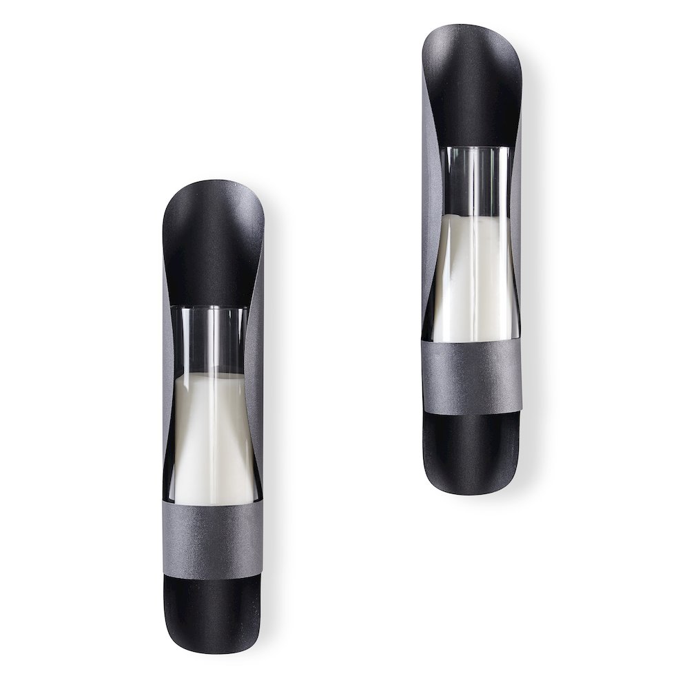 Wall Mount Hugging Metal Candle Sconces with Glass Inserts - (Set of 2) - Black. Picture 1
