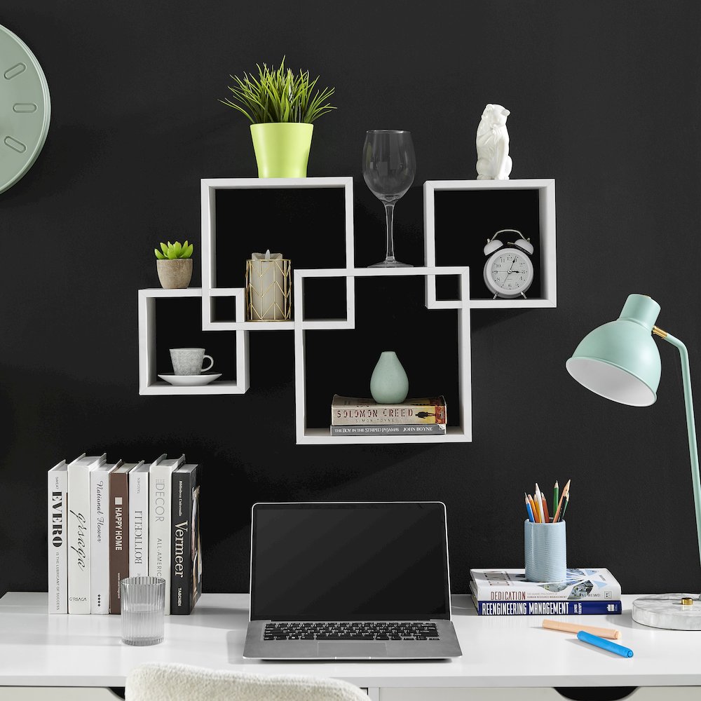 Blocchetto Intersecting Cubes Wall Shelf - Horizontal/Vertical - White. Picture 2