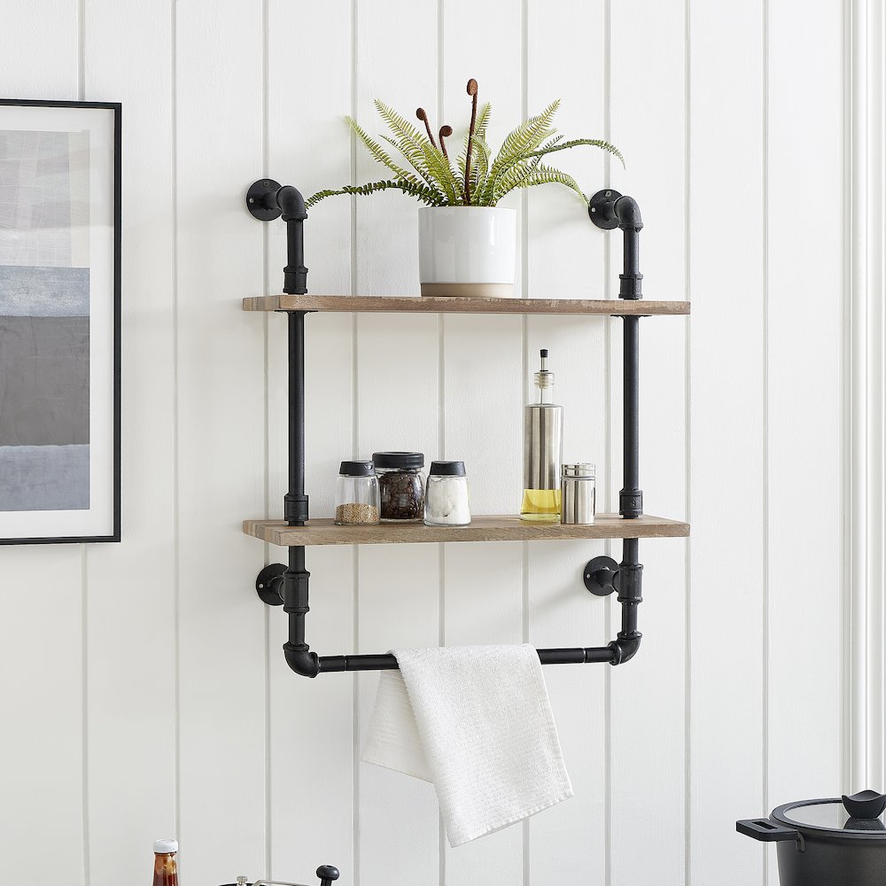 Olivia Double Shelf Unit with Towel Rod. Picture 2