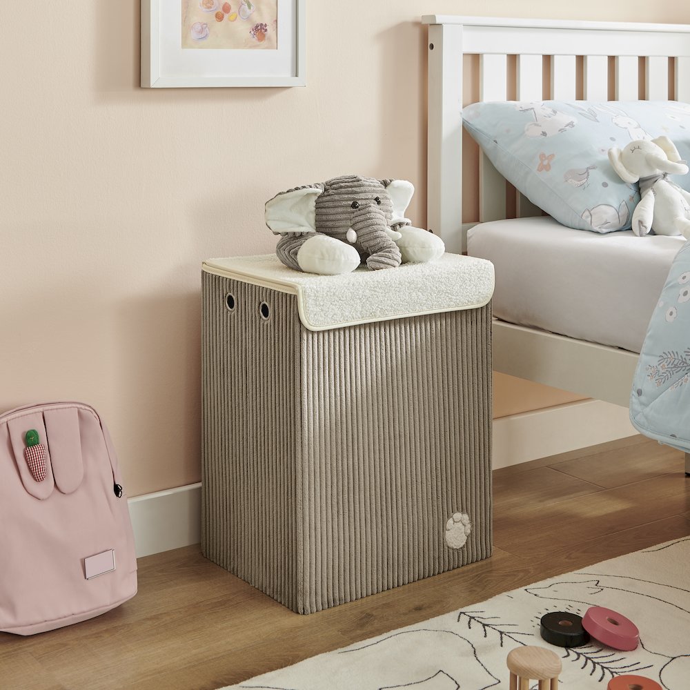 Collapsible Folding Corduroy Kids Plush Laundry Hamper Toy Storage Gray Elephant. Picture 3