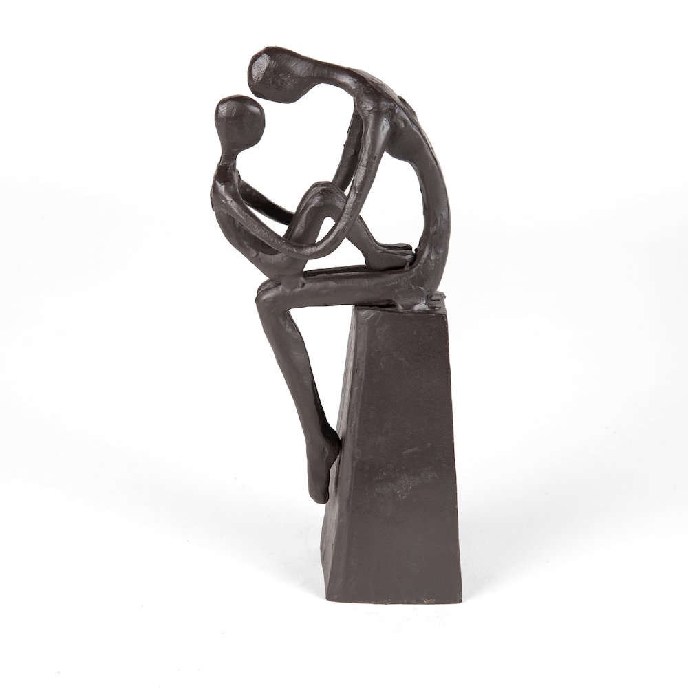 Mother and Child Tender Embrace Cast Iron Sculpture. Picture 1