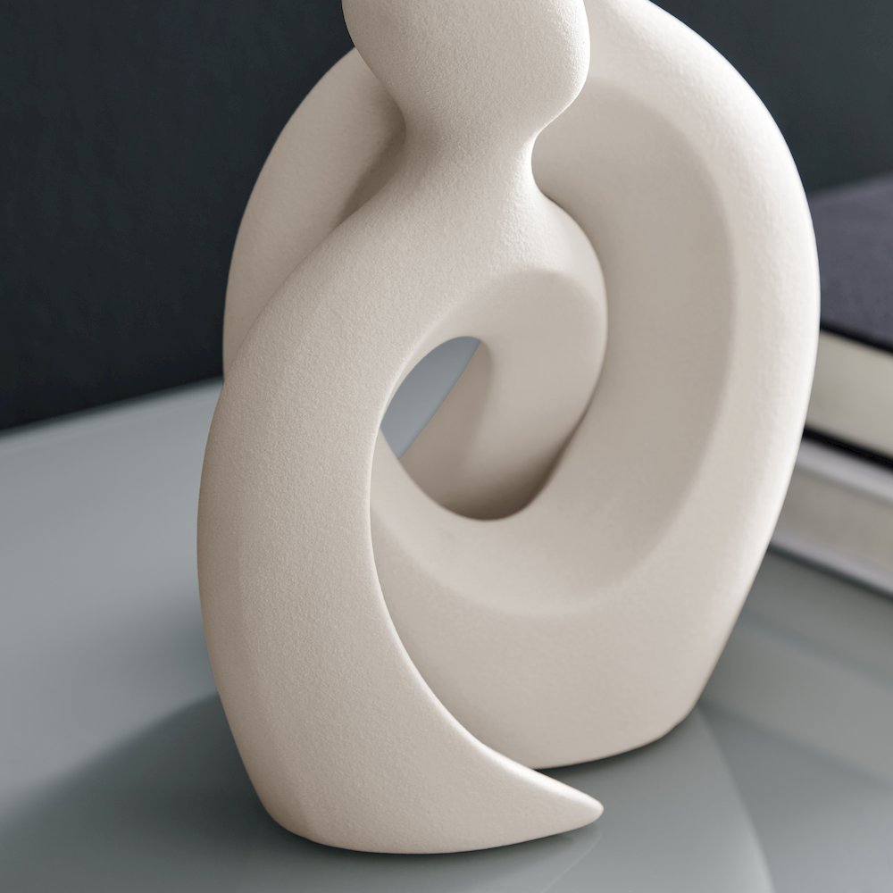 Hans Cream Intersecting Circle Tender Couple Matte Ceramic Sculpture Figure. Picture 6