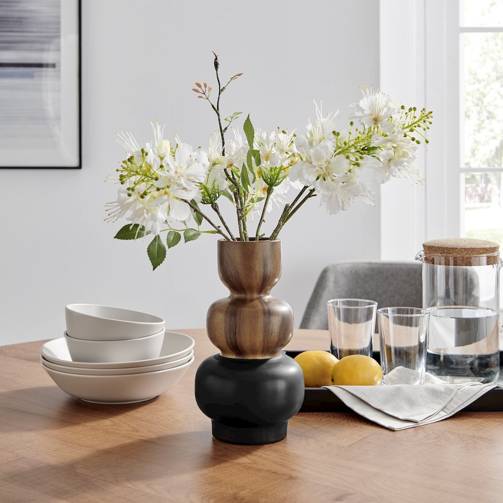 Milo Trinnet Three Tiered Two Tone Tabletop Vase - Black and Walnut - Small. Picture 4