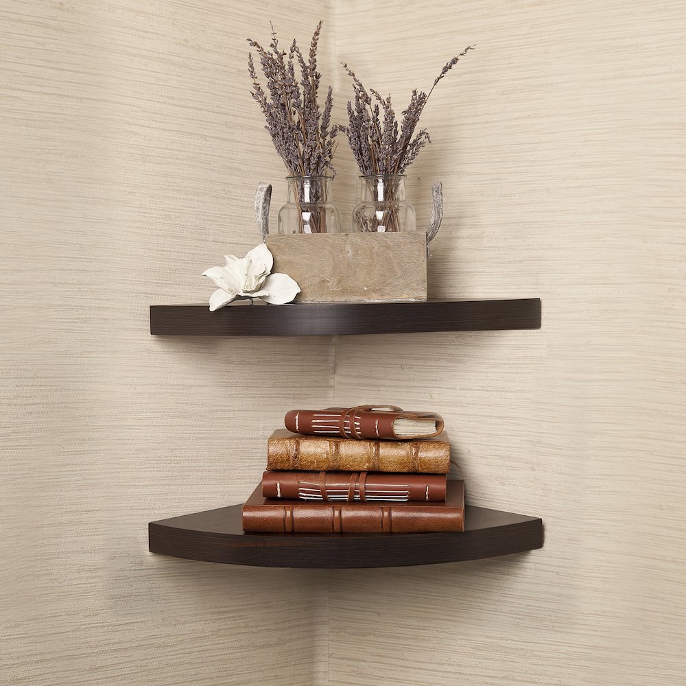 Walnut Laminate Corner Radial Shelves (Set of 2). Picture 2