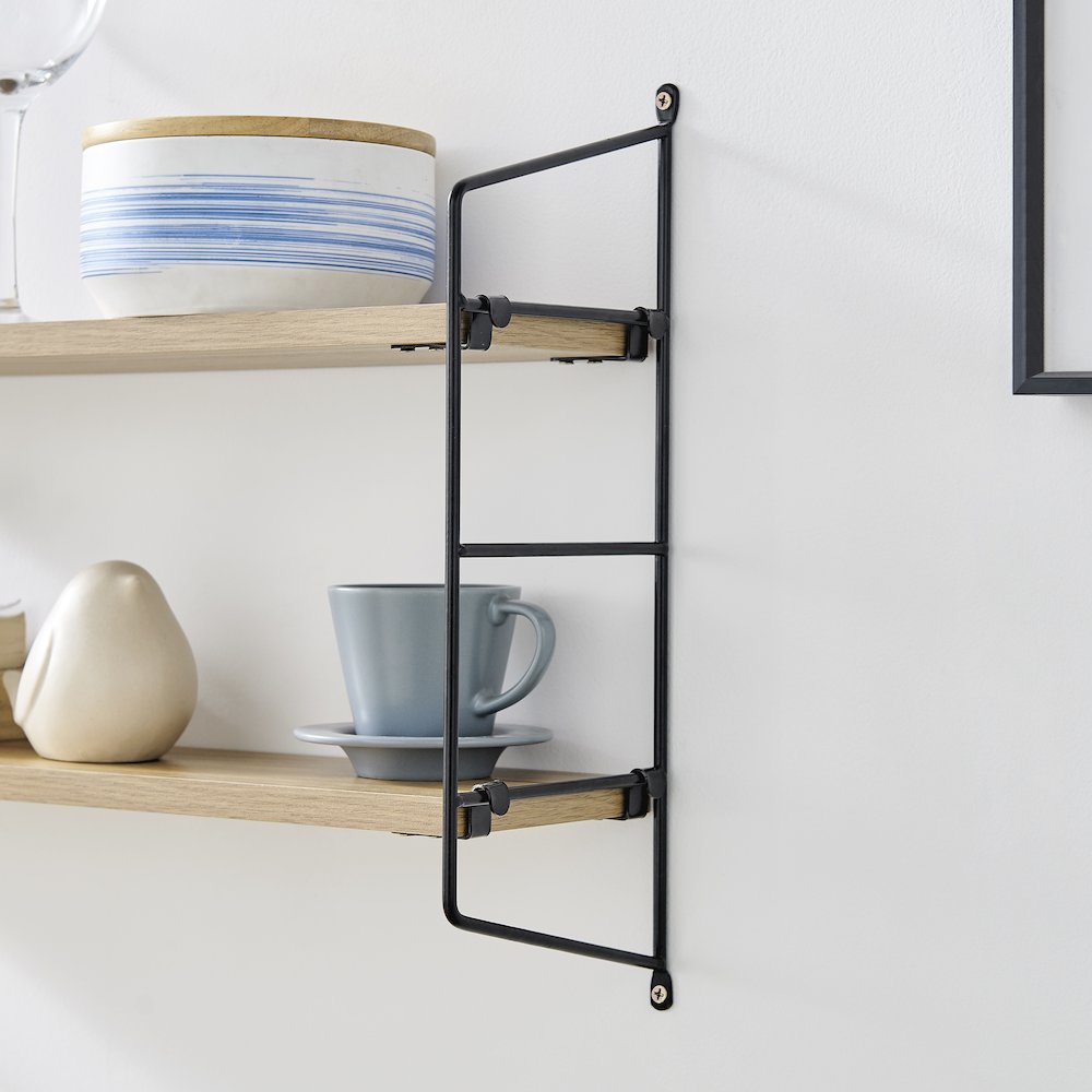Severini Floating Bracket Farmhouse Two-Tier Wall Shelf - Black/Chestnut. Picture 6