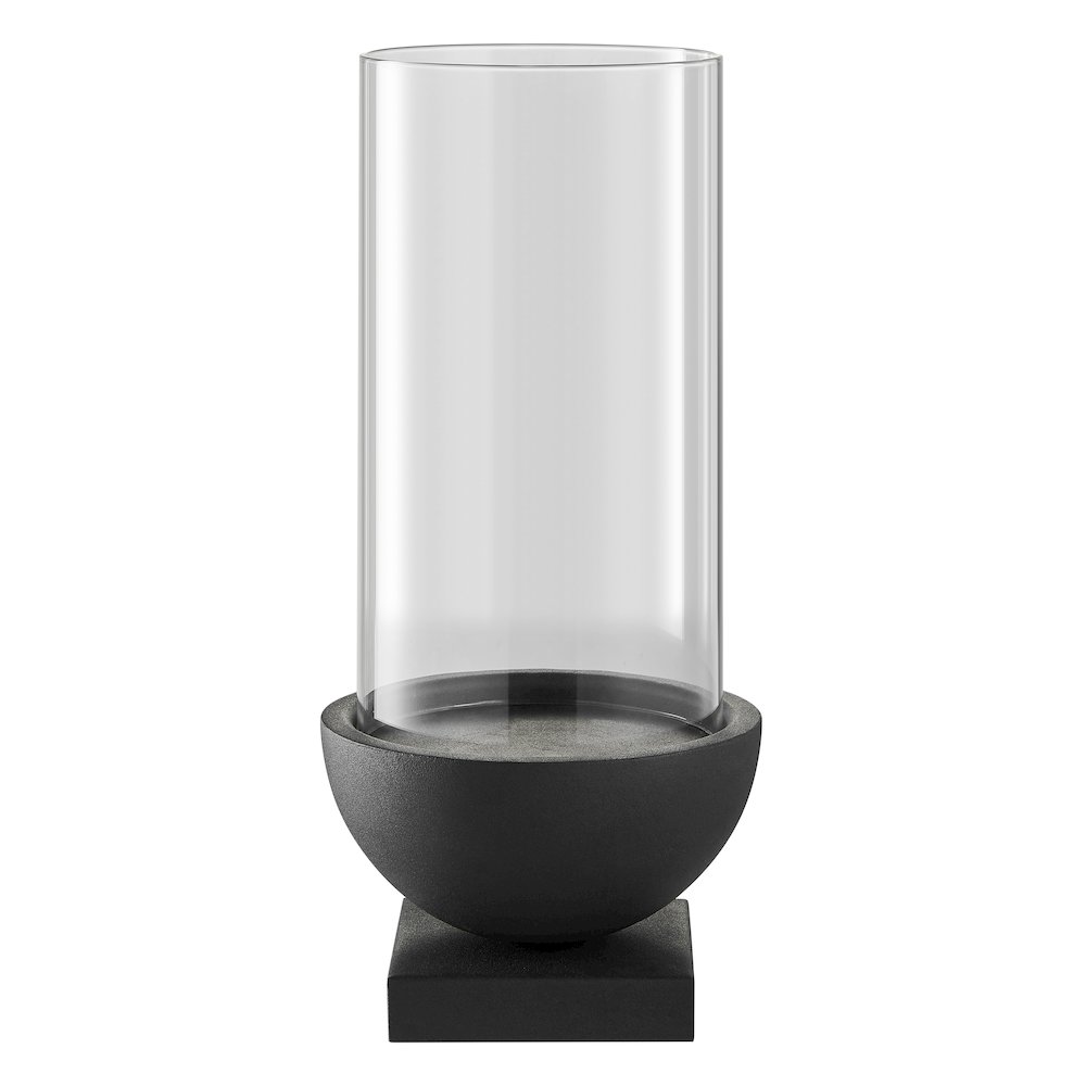 Black Metal Pedestal and Glass Pillar Hurricane Candle Holder - Large. Picture 6
