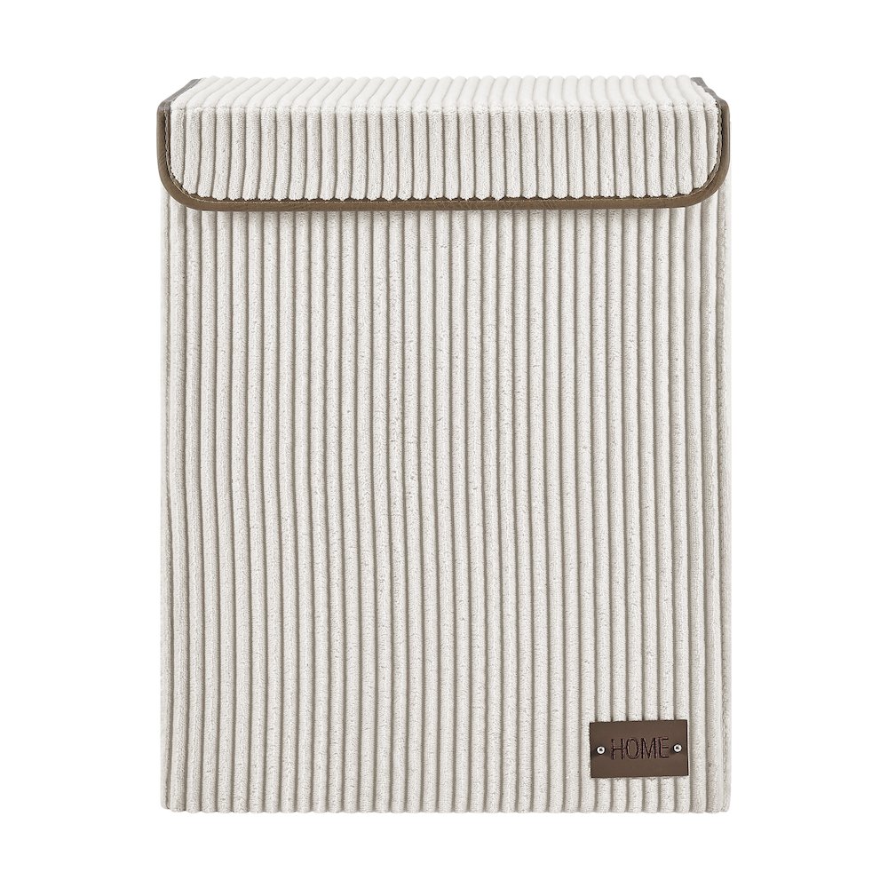 Collapsible Folding Corduroy Laundry Hamper Storage - Cream White. Picture 1