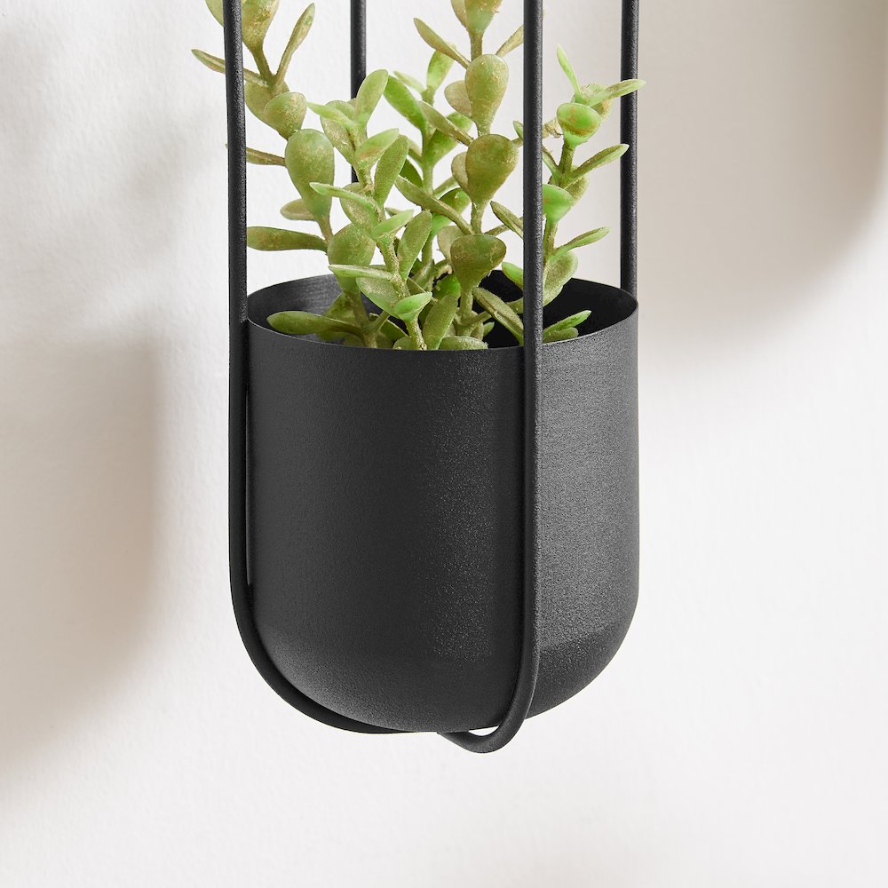 Walter 2-Piece Black Metal Oval Hanging Planter Set with Chain Hanging Option. Picture 6