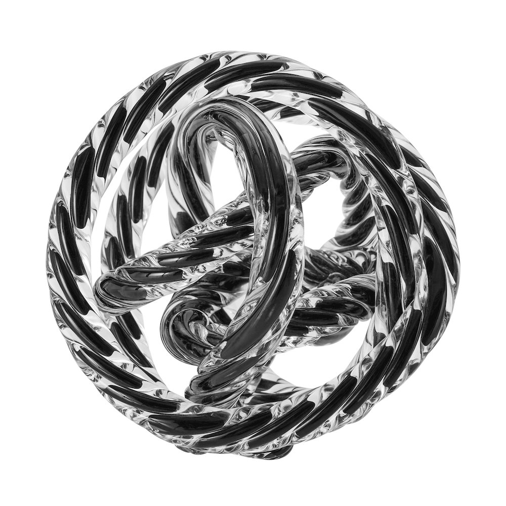 Nox Modern Glass Knot Loop Abstract Tabletop Sculpture - Textured Black Rope. Picture 6