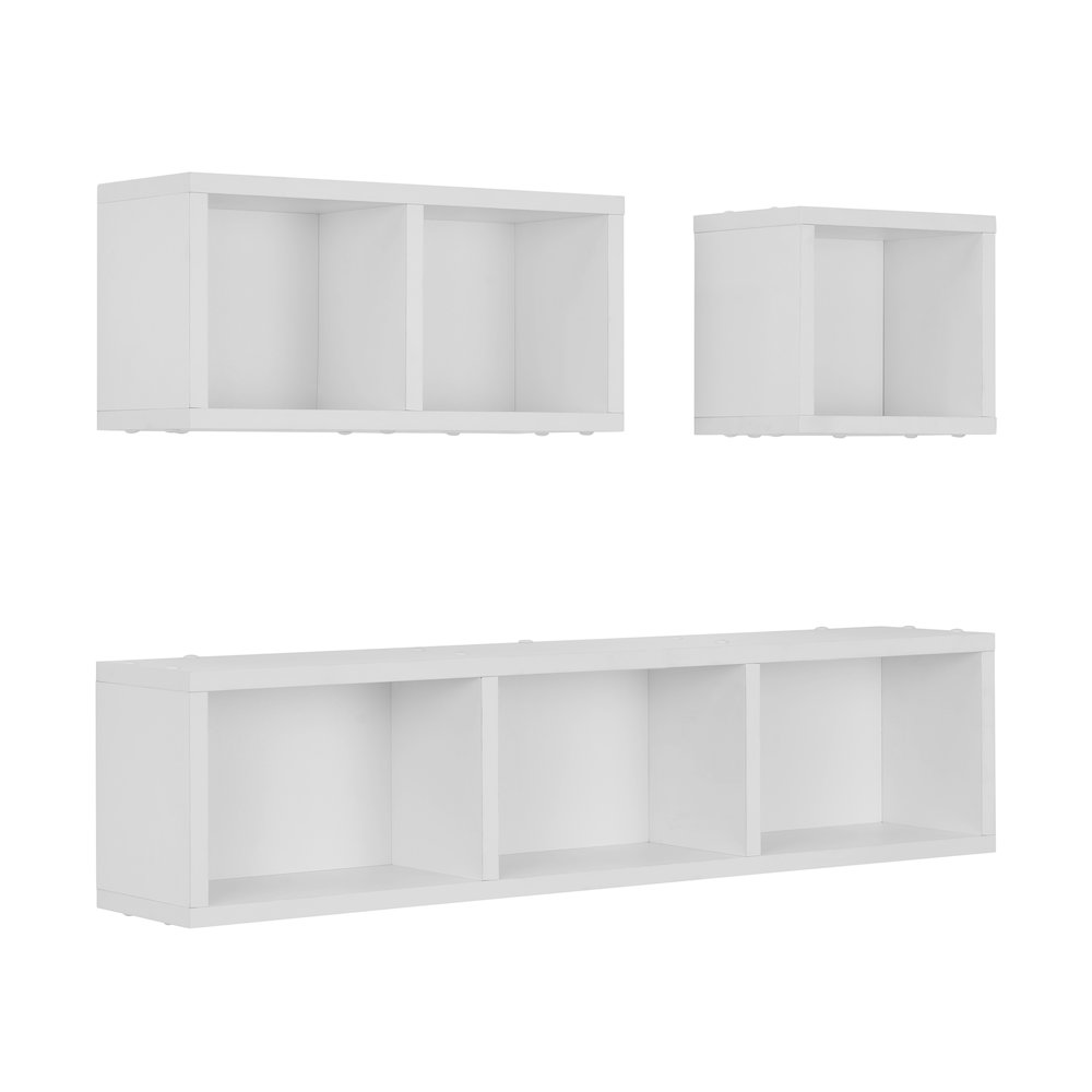 Bauhaus Floating Geometric Cubby Wall Shelves - Set of 3 Sizes - White. Picture 13