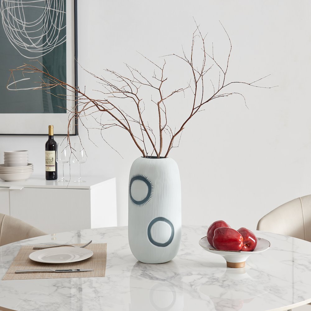 Elara Matte White Navy Oval Opening Tabletop Glass Vase - Cylindrical Large. Picture 3