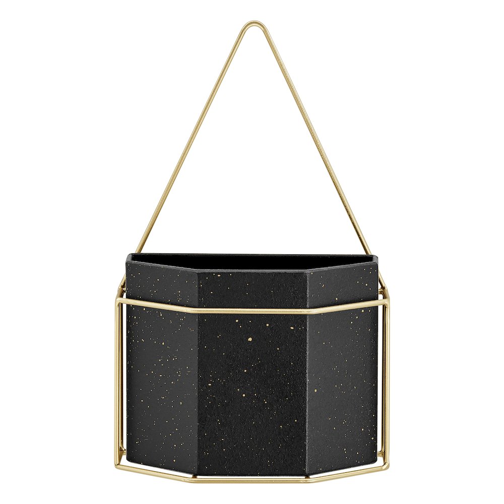 Modern Geometric Black and Gold Metal Wall Planters - Set of 3. Picture 10
