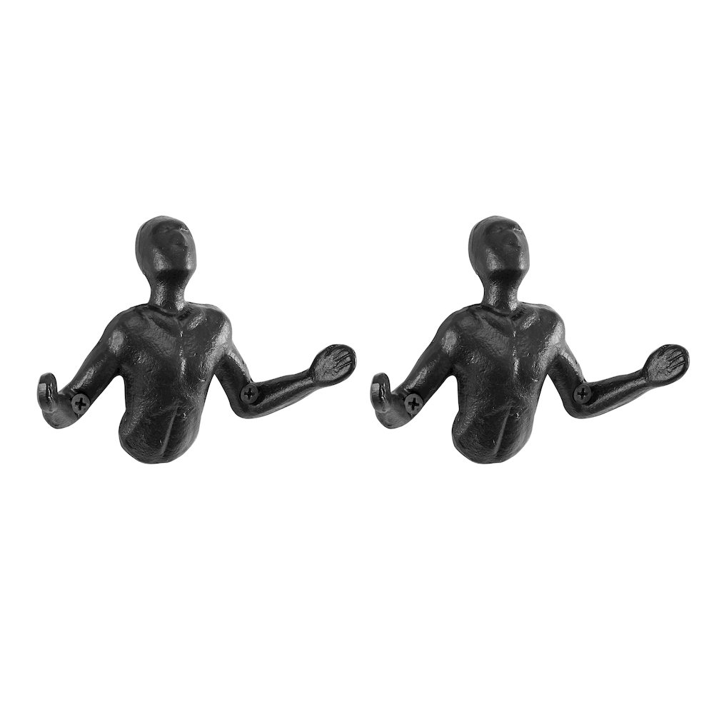 Protruding "Palms Up" Cast Iron Decorative Black Wall Mount Hooks (Set of 2). Picture 1