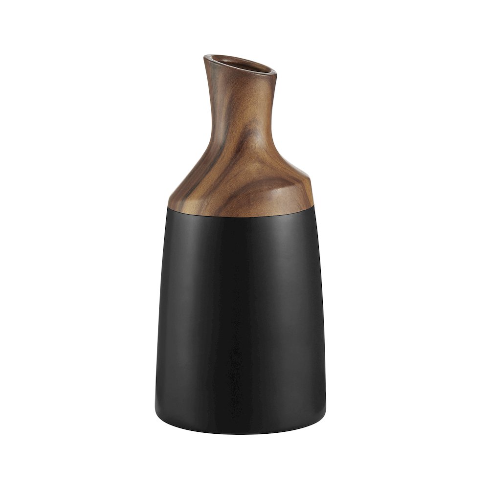 Milo Kande Carafe Modern Two Tone Tabletop Vase - Black and Walnut - Large. Picture 1