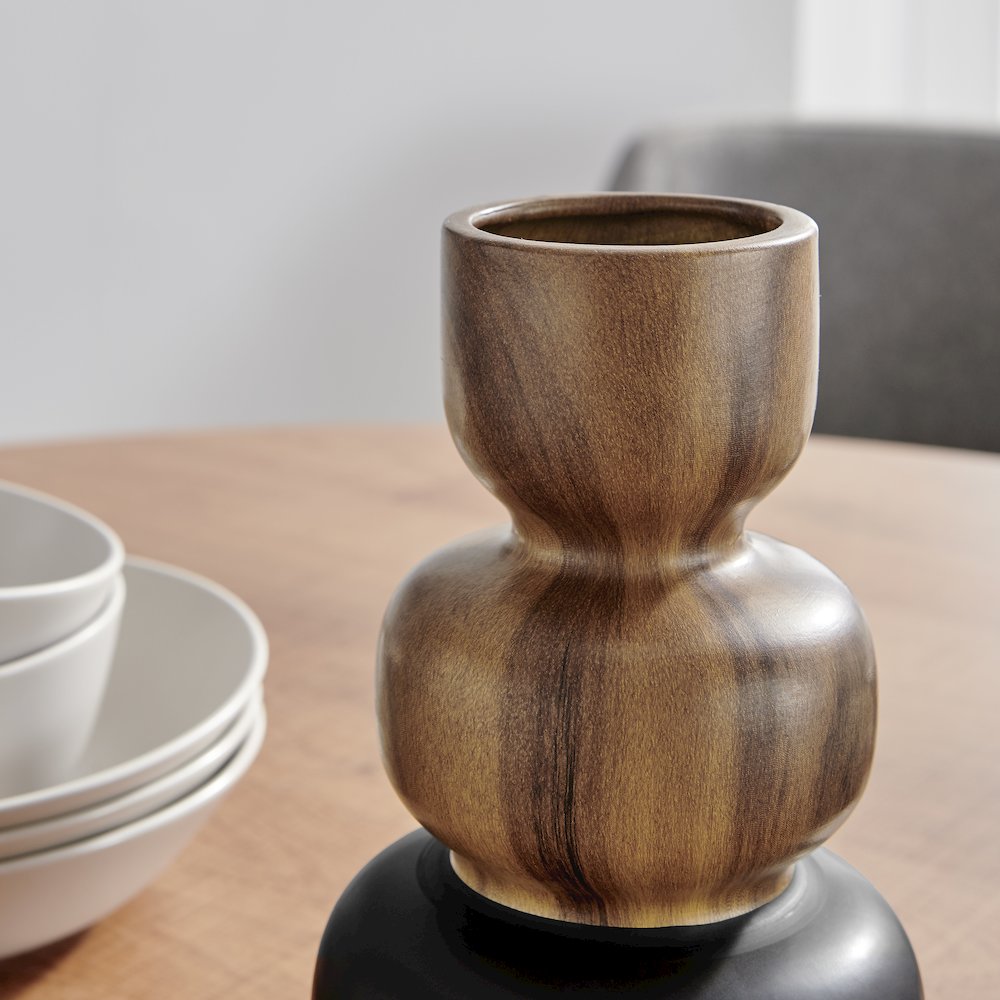 Milo Trinnet Three Tiered Two Tone Tabletop Vase - Black and Walnut - Small. Picture 6