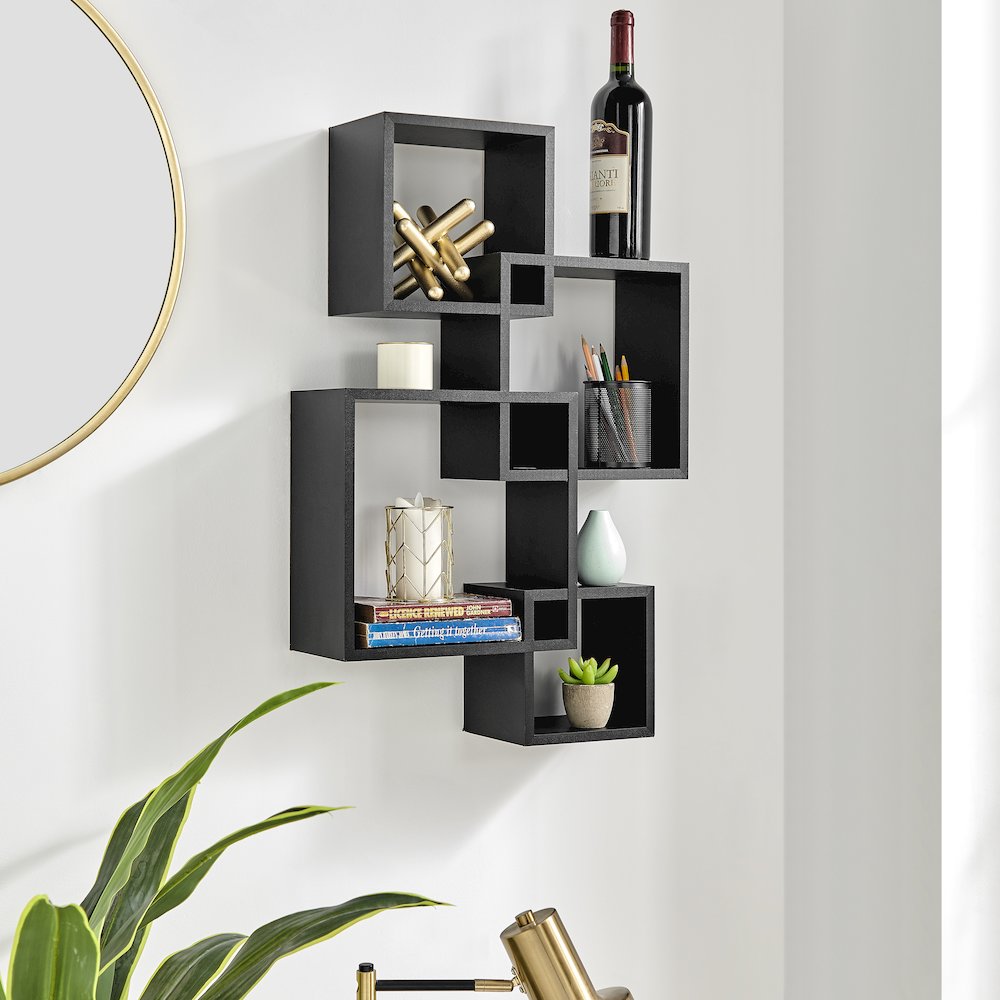 Blocchetto Intersecting Cubes Wall Shelf - Horizontal/Vertical - Black. Picture 5