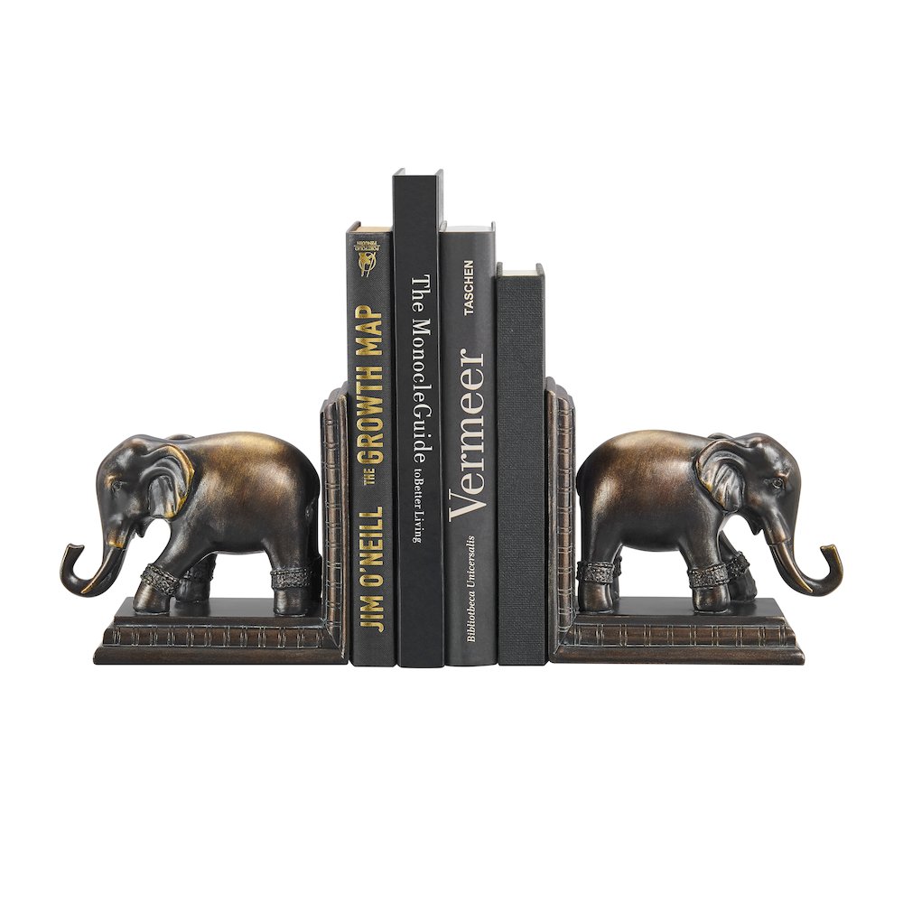 Ornate Elephants Polyresin Bronze Patina Finish Bookend Set of 2. Picture 9