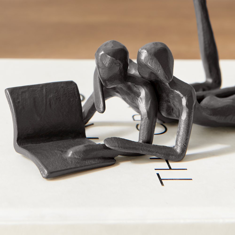 Brown Cast Iron Abstract Couple Reading Book Together Tabletop Sculpture. Picture 5