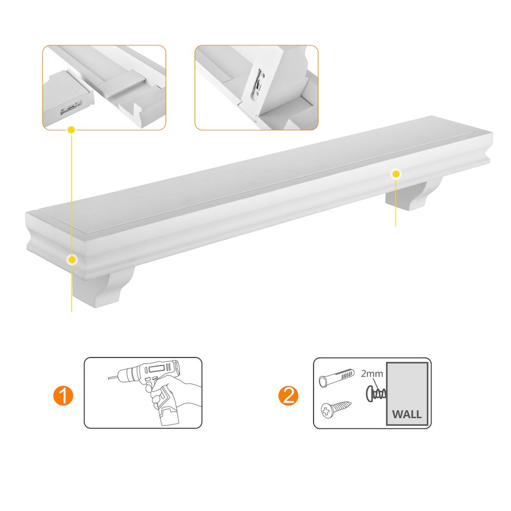 Decorative 24" Wall Décor Display Ledge Shelves – (Set of 2) - White. Picture 6