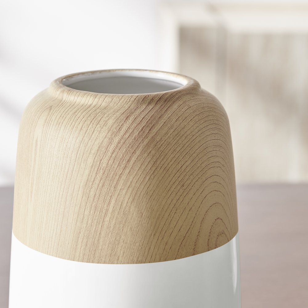 Nora Burk Contemporary Two Tone Cylindrical Tabletop Vase - White and Beech. Picture 6