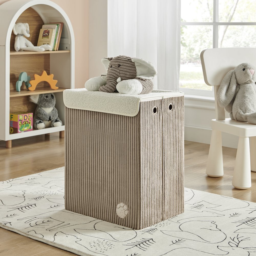 Collapsible Folding Corduroy Kids Plush Laundry Hamper Toy Storage Gray Elephant. Picture 6