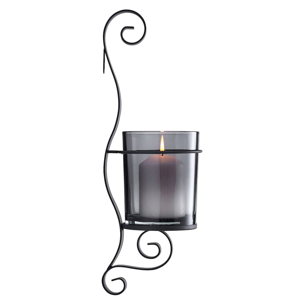 Vintage Black Wall Sconce Candle Holder Set (2) with Smoke Glass Hurricanes. Picture 5