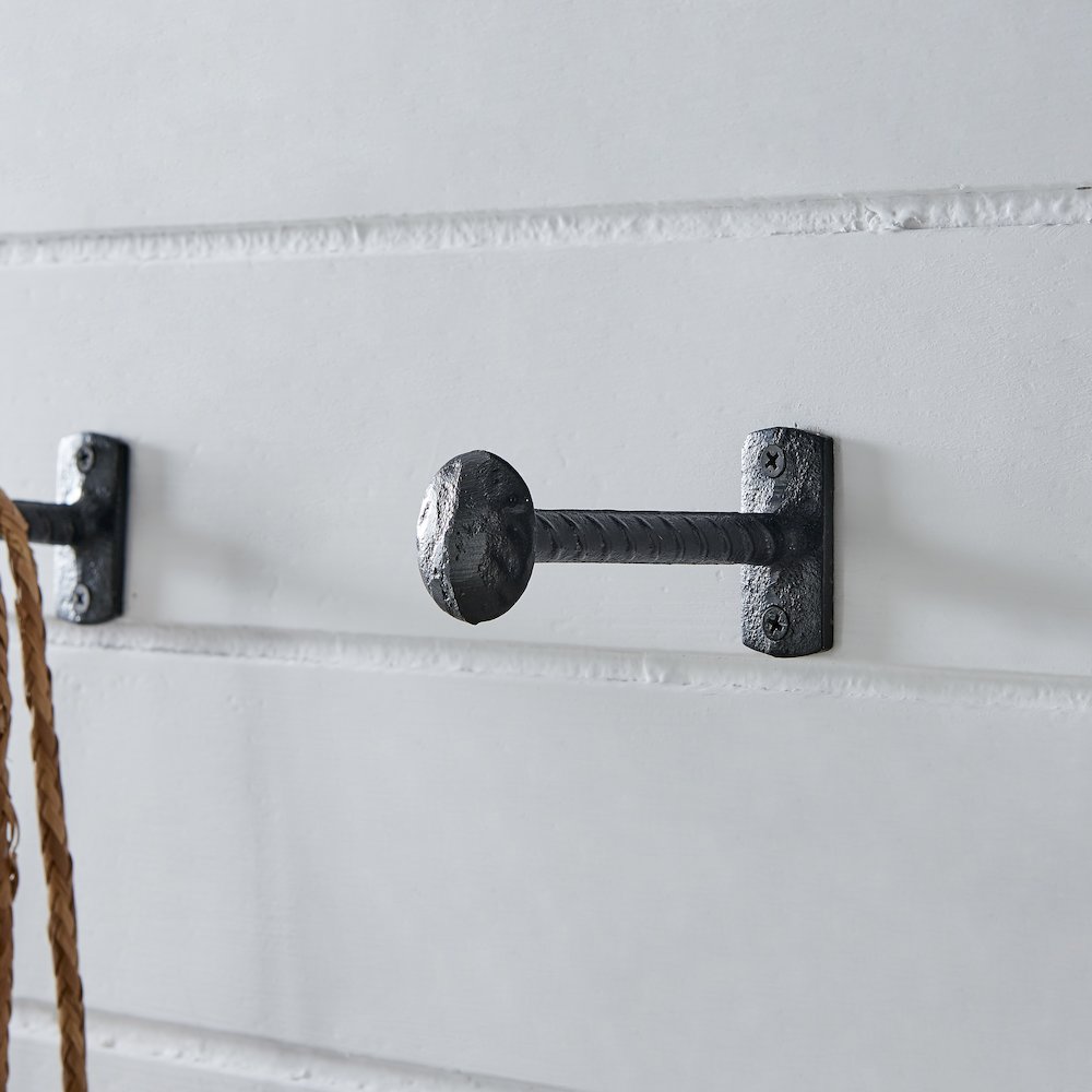 Black Industrial Decorative Cast Iron Nail Head Wall Hooks (Set of 6). Picture 5