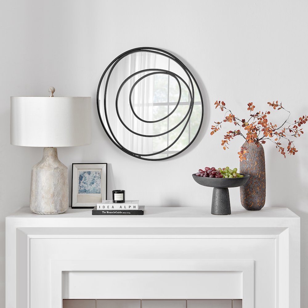 Sonya 25.5-inch Contemporary Continuous Circles Wall Mirror with Black Iron. Picture 3