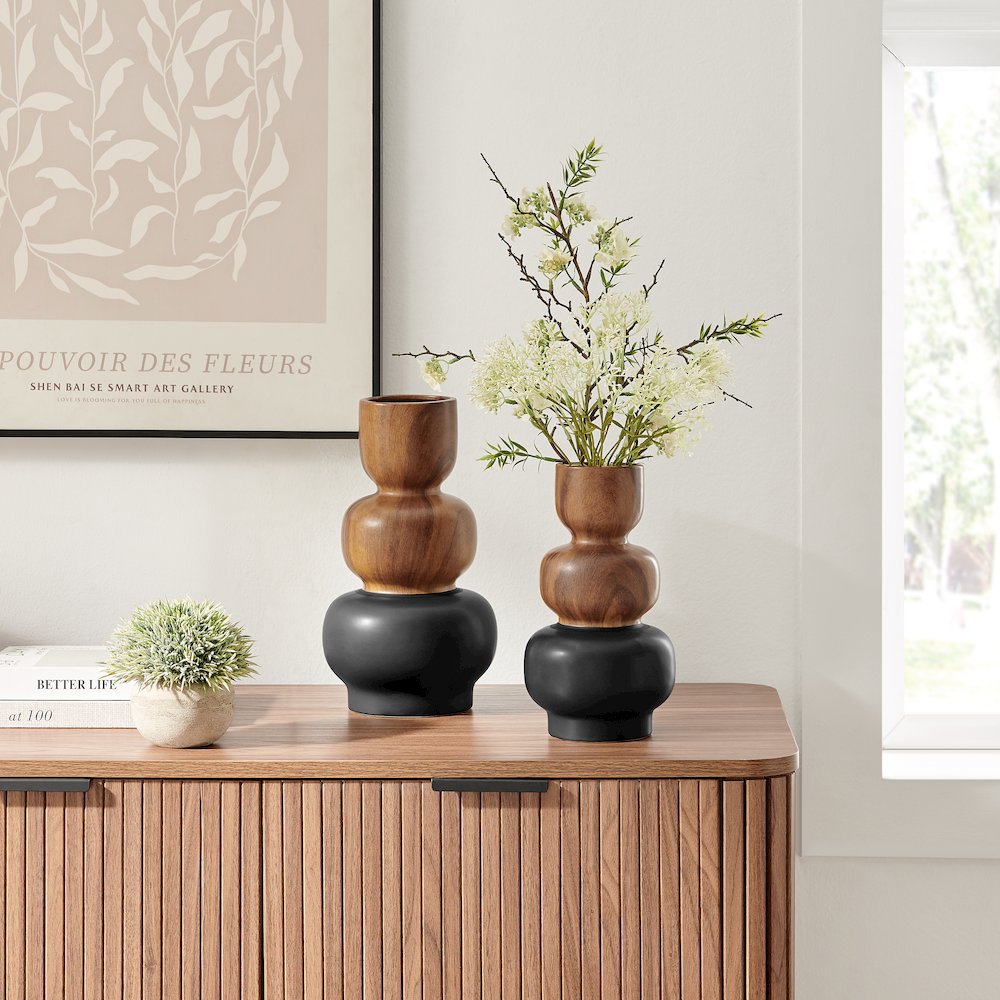 Milo Trinnet Three Tiered Two Tone Tabletop Vase - Black and Walnut - Small. Picture 7