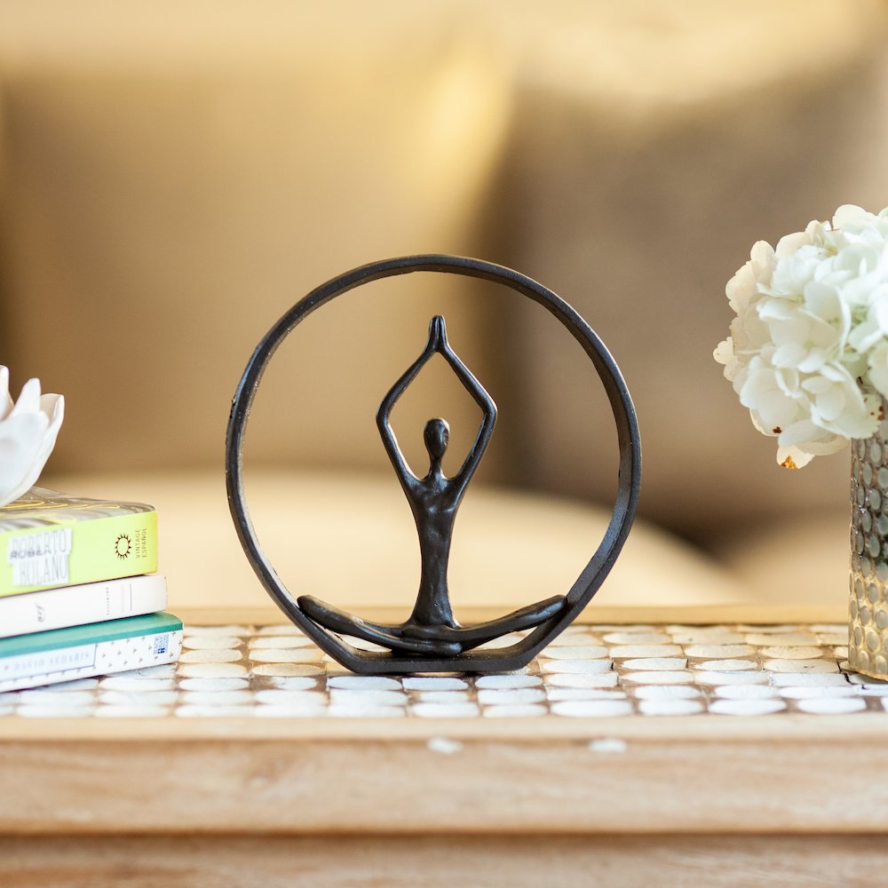 Circle Iron Sculpture with Figurine in Yoga Pose – Namaste Spiritual. Picture 2