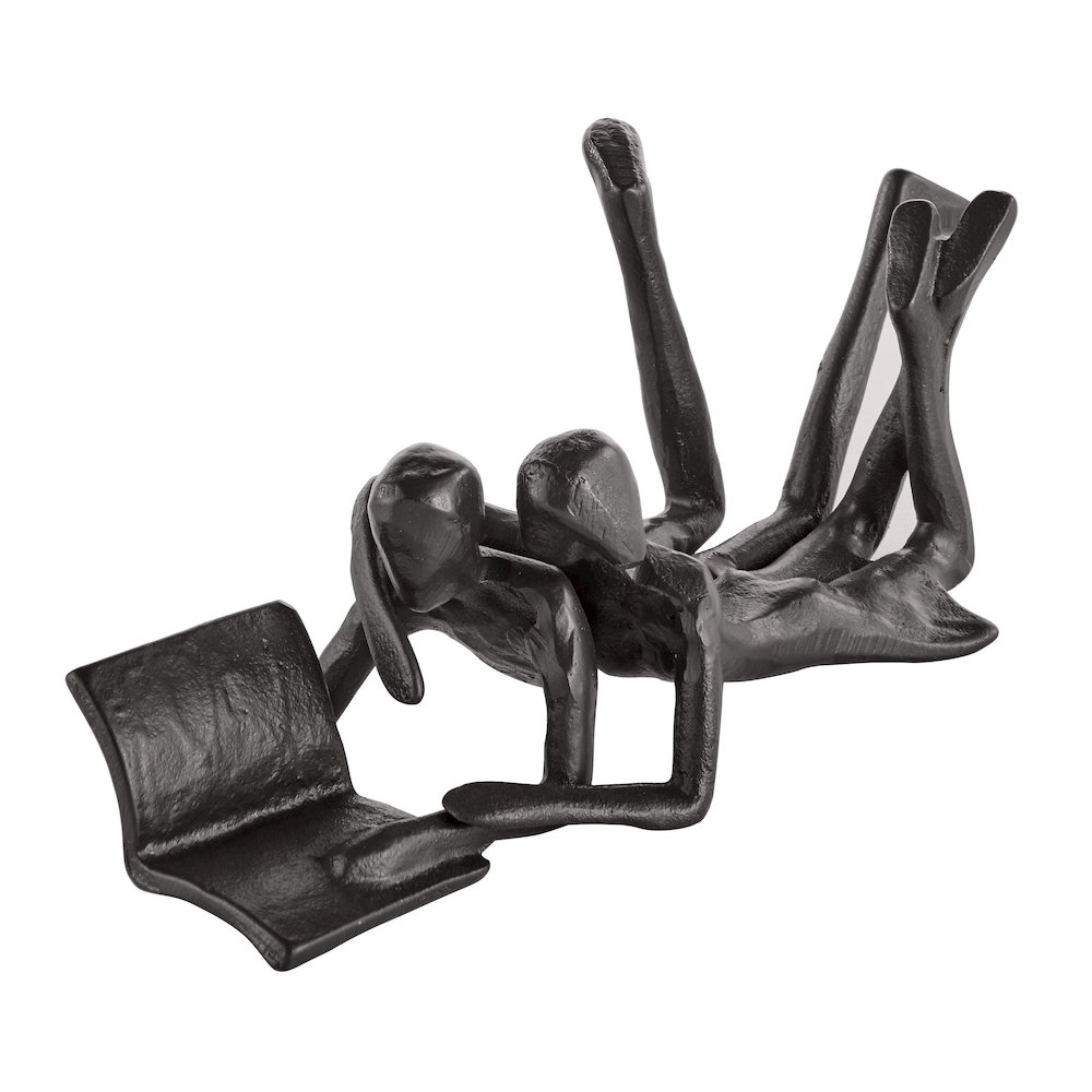 Brown Cast Iron Abstract Couple Reading Book Together Tabletop Sculpture. Picture 1