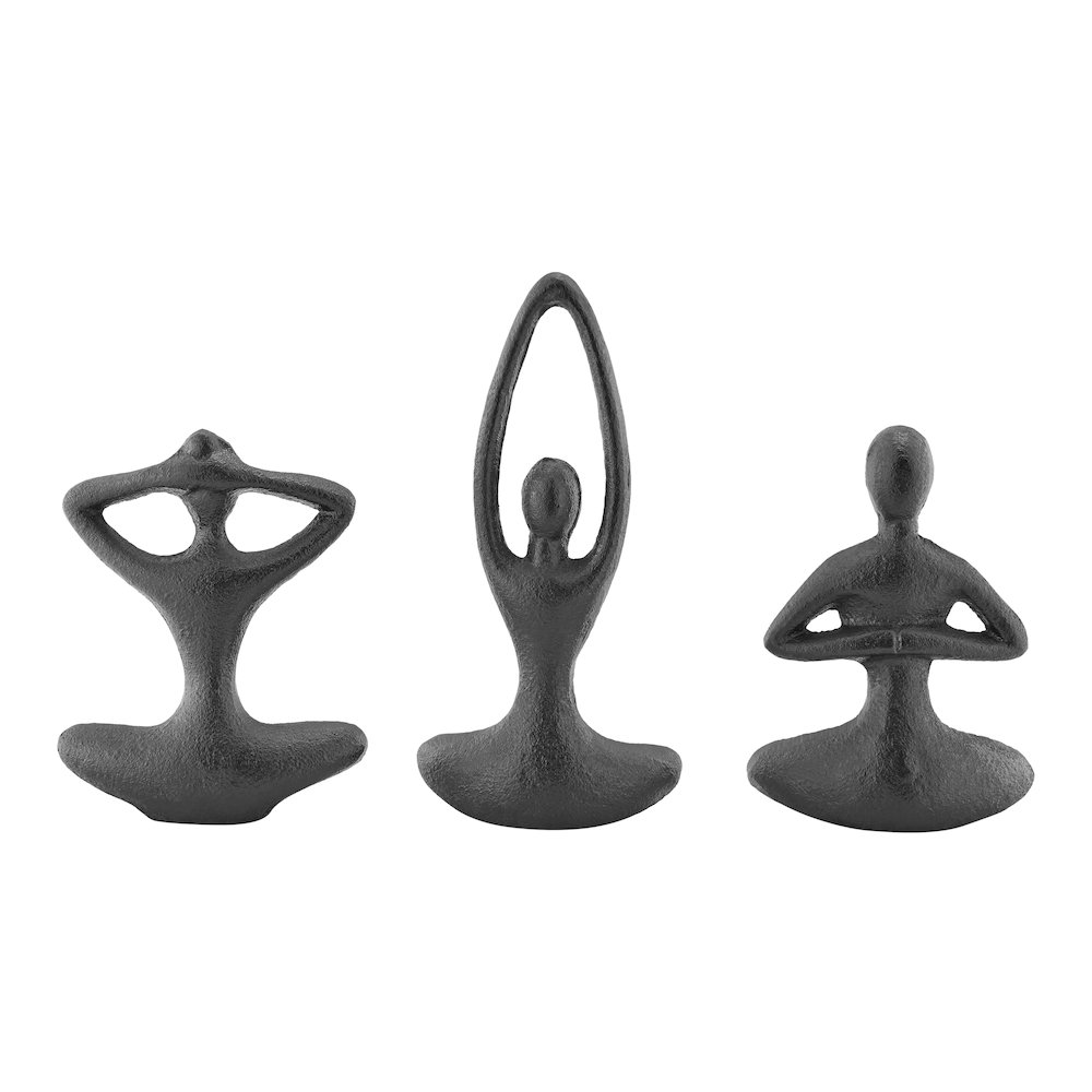 Dark Brown Cast Iron Female Peaceful Yoga Tabletop Sculptures Set of 3 Poses. Picture 8