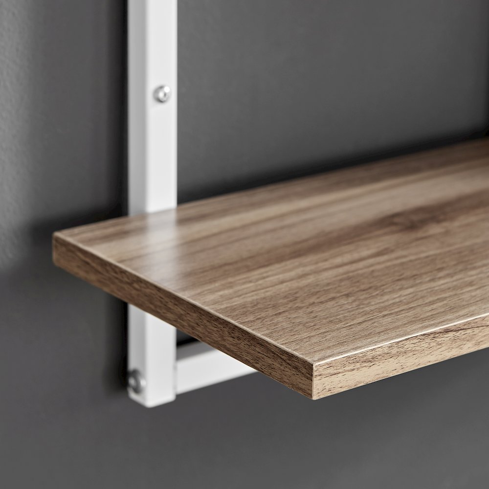 Rhodes 4 Tier Windowsill Wall Shelf White Metal Frame Light Walnut MDF Shelves. Picture 5