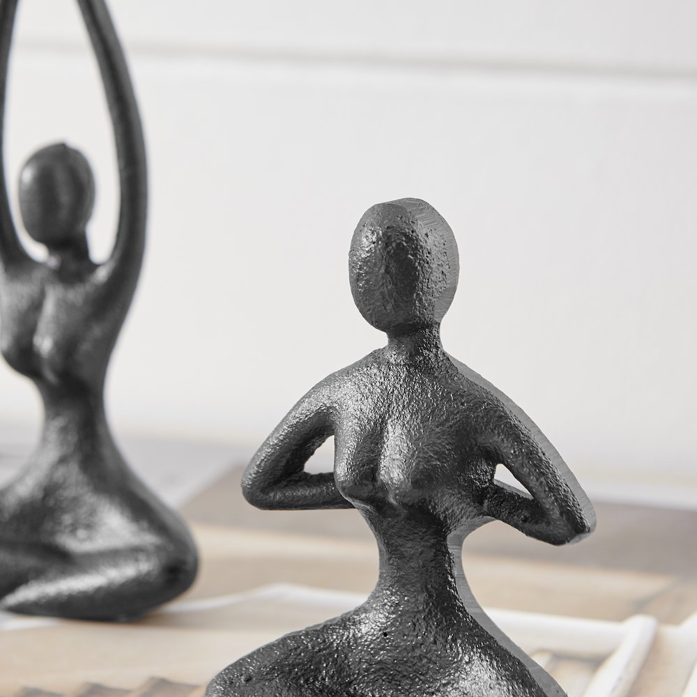 Dark Brown Cast Iron Female Peaceful Yoga Tabletop Sculptures Set of 3 Poses. Picture 5