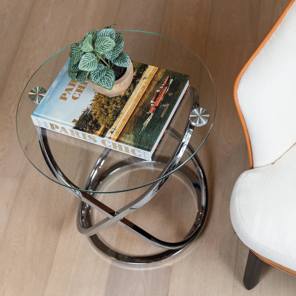 Galaxy Chrome and Tempered Glass Round End Table. Picture 7