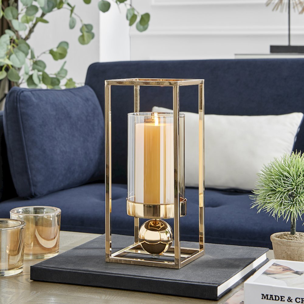 Luna Warm Gold Tinted Glass Large Hurricane Candle Holder. Picture 2