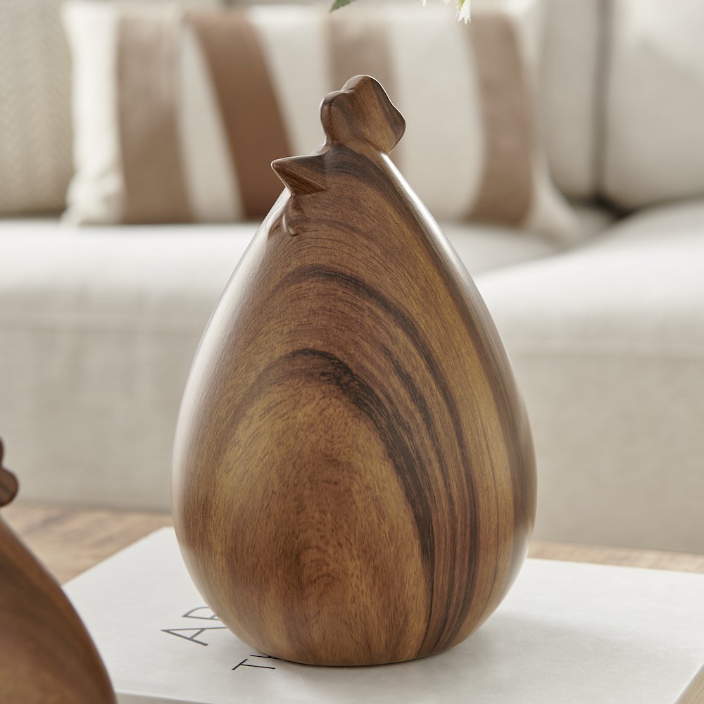 Hona Set of 2 Modern Walnut Finish Tabletop Hen Chicken Sculpture Figures. Picture 5