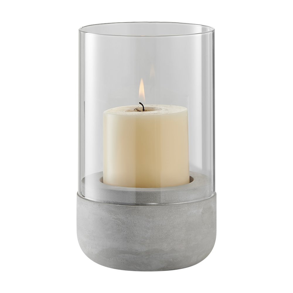 Cool Gray Cement Base and Glass Pillar Votive Candle Holder - Small. Picture 1