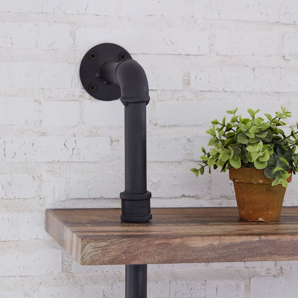 Distressed Wood Finish Rustic 6-Tier Iron Pipe Wall Mount Ladder Shelf. Picture 5